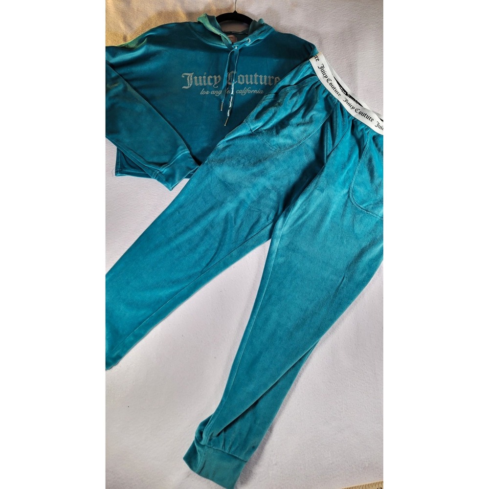 Juicy Couture Velour Sweatsuit Set Hoodie & Pants Teal Blue WT163-47 Womens S